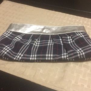 Navy, white, and red plaid clutch